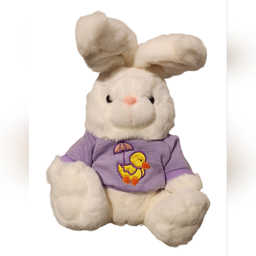 Vintage Limited Easter White Bunny Rabbit Lavender Sweater Stuffed Spring Plush - Picture 1 of 6